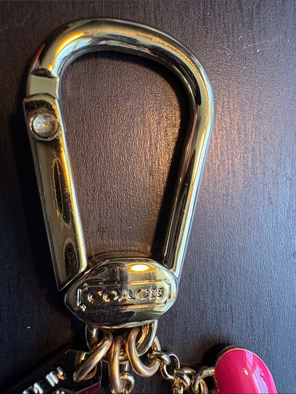 COACH Gold-Tone Keychain with Pink Heart Charms - Picture 3 of 5